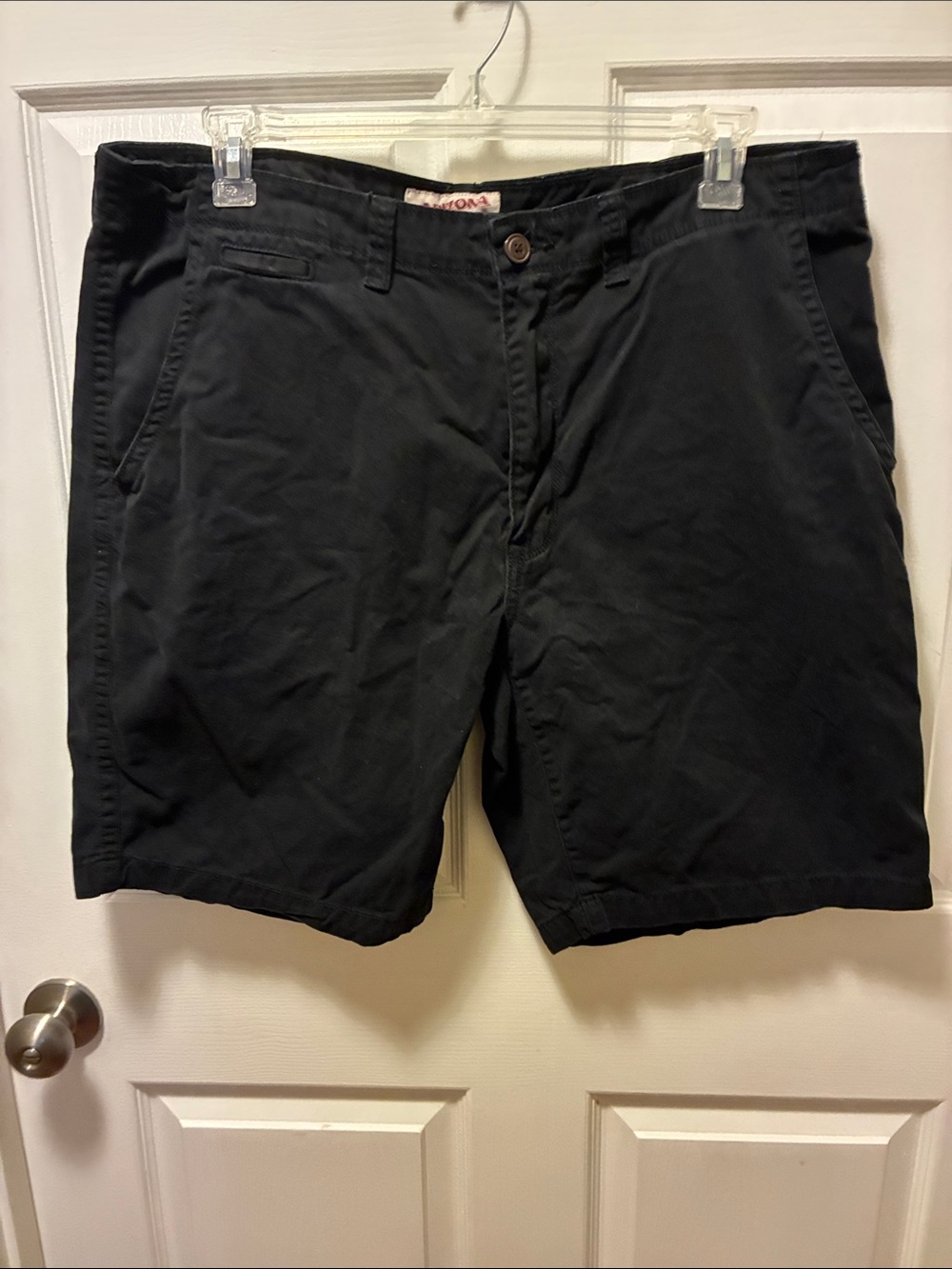 Arizona Men's Black Cotton Chino Casual Shorts w/flat front & slash pockets